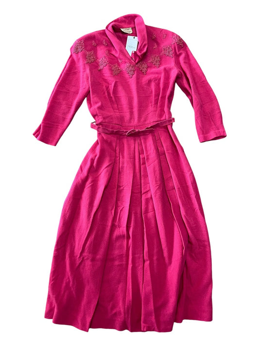 Hot pink long sleeve belted dress - sm -