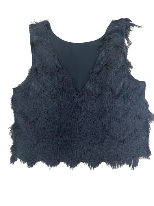 Zara Basic Black V-Neck Fringe Sleeveless Top