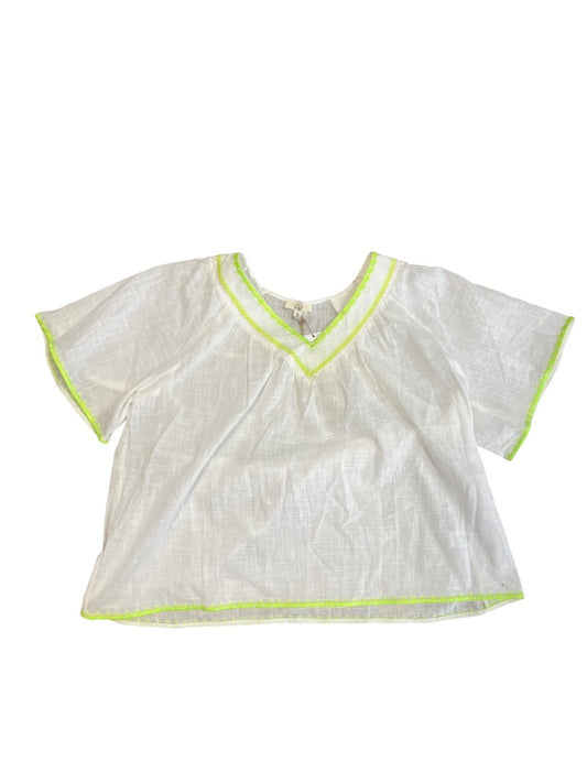 Easel white blouse with green trim - L - B