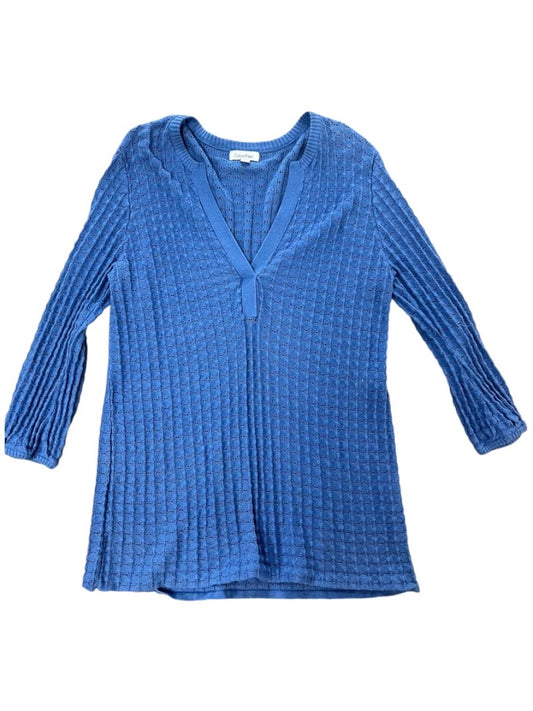 Calvin Klein Knitted Sheerered Long Sleeve Blue Top - XL -