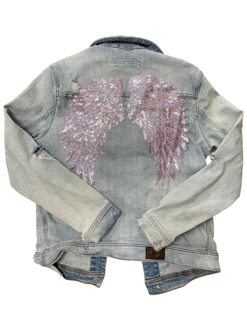 Eny Upcycle Los Angeles Denim Jacet - Angel Wings - M -