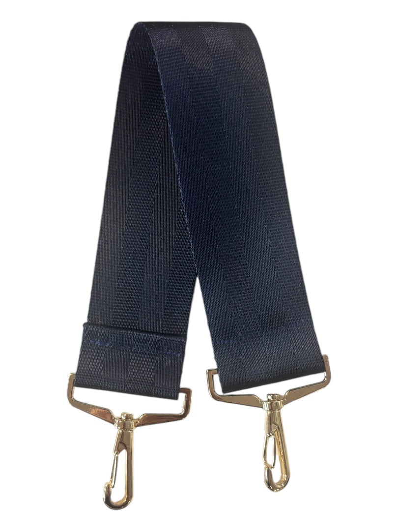 Short Hobo Dark Navy Seatbelt Strap Polished Gold Hardware - "2"" x 17""" -