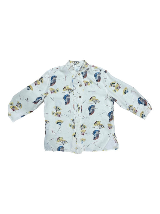 Citron Japanese Fan Patterned Button Down - S -