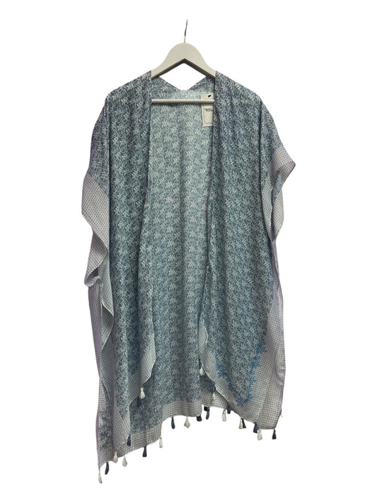 Blue and White Tassle Pancho Wrap - OS -