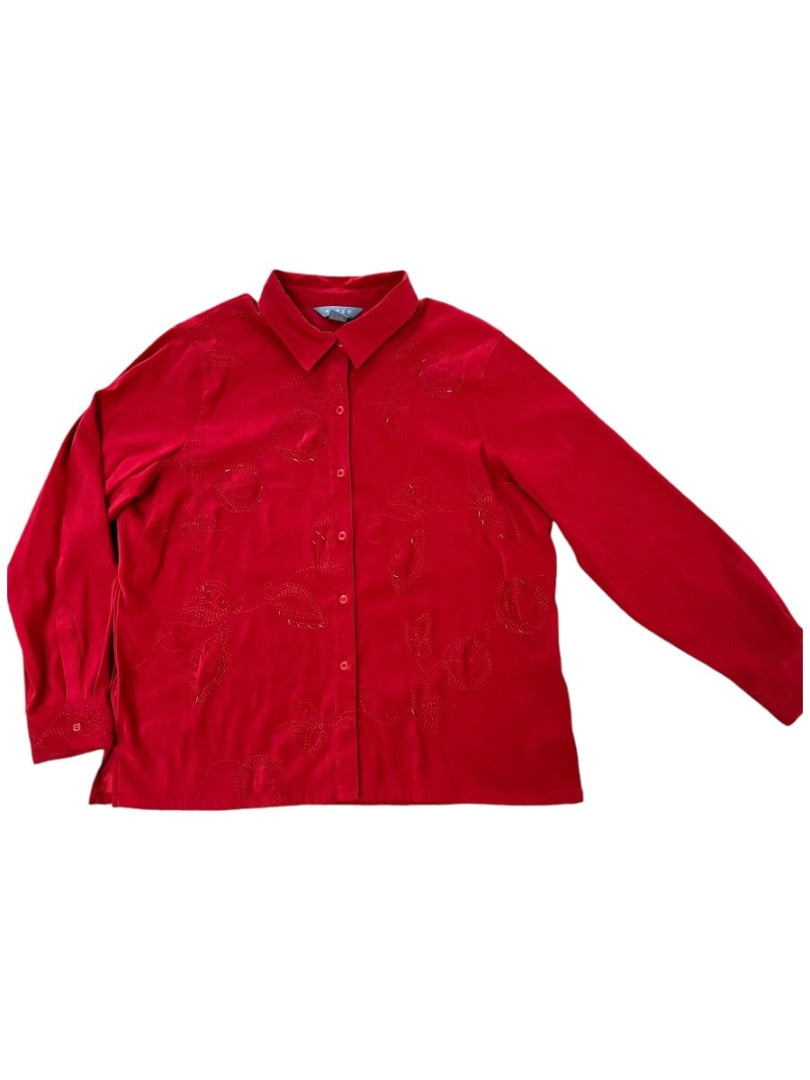 Koret Red Embroiled Deatel Button Down Top - XL -