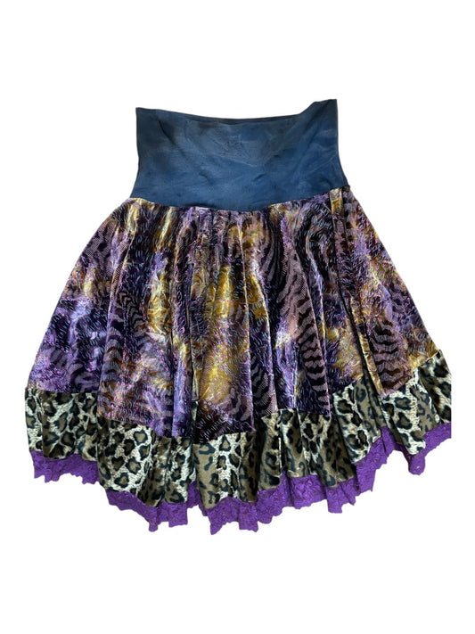 Marcia Bloom Purple Lace with Animal Print Skirt - S/M -