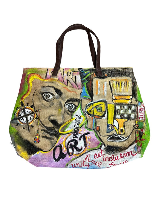 Extra Large Tote Handpainted - Salvador Dali - OS -